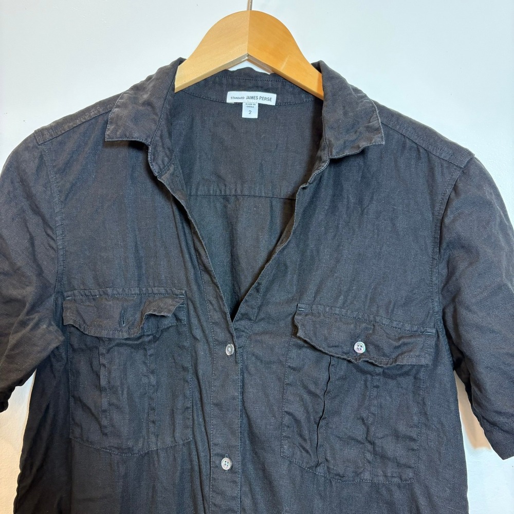 Standard James Perse Shirt Dress Black Linen Cupro Utility Minimalist Sz 2 M top